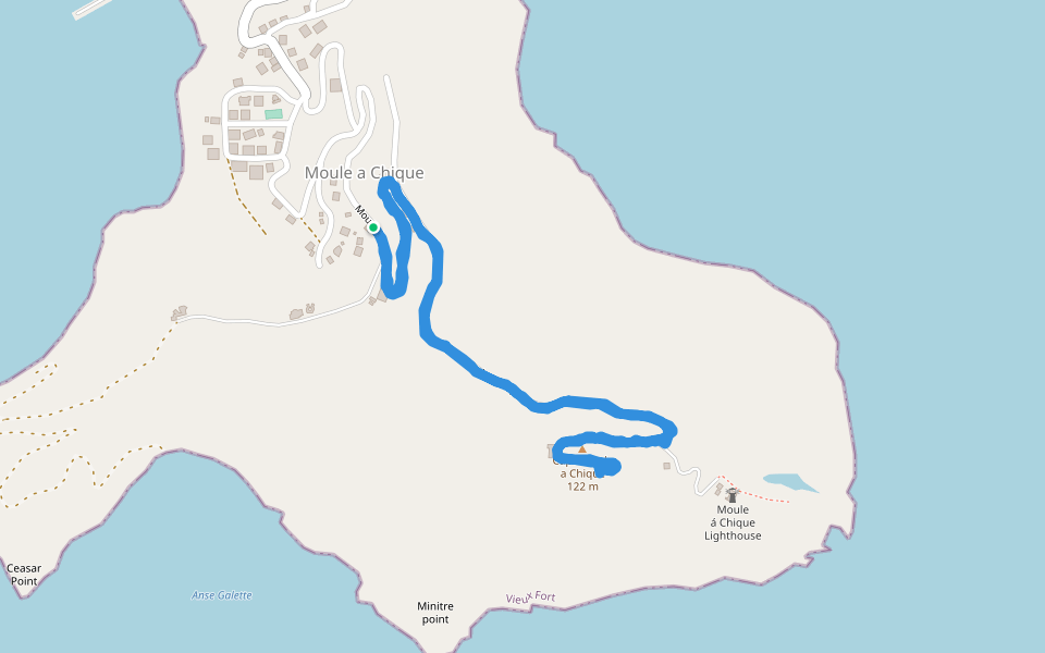 Cape Moule a Chique walking route map in Vieux Fort