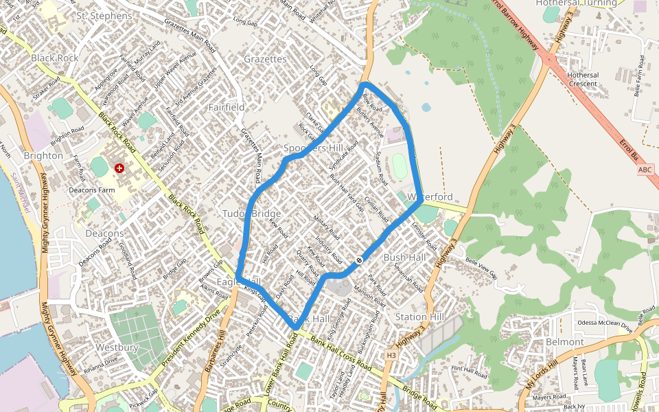 Waterford Range walking route map in Bridgetown