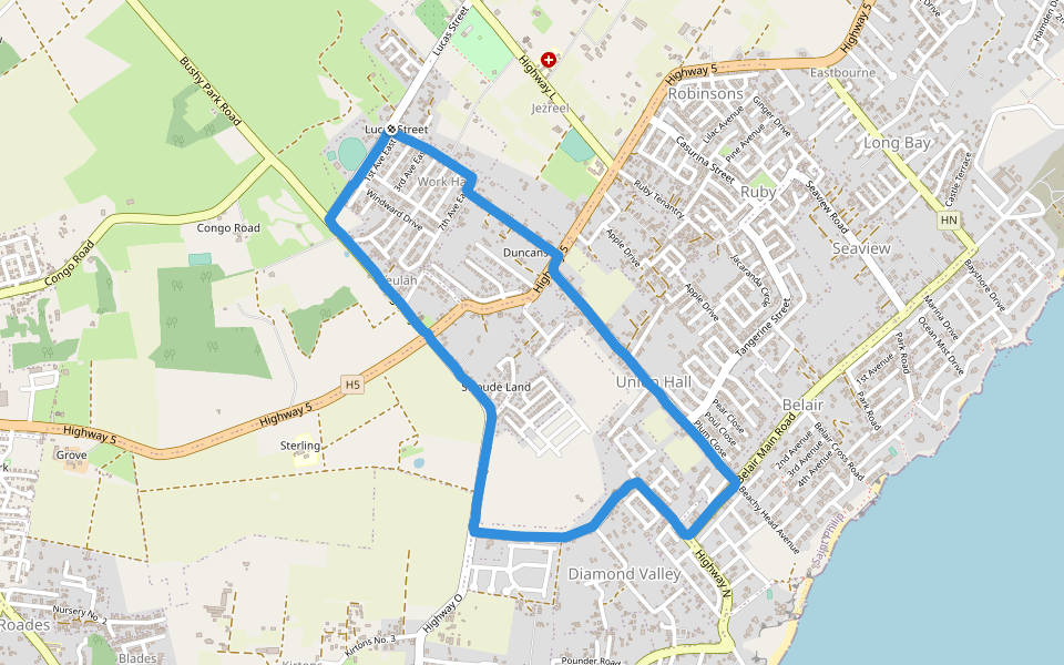 Windward Cricket Club walking route map in Lucas Street