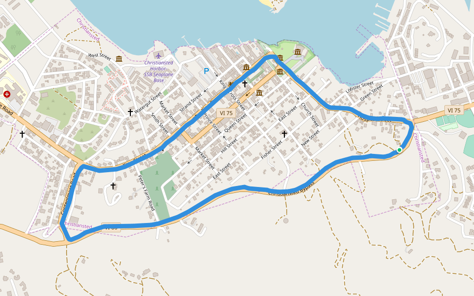 Danish Customs House walking route map in Christiansted