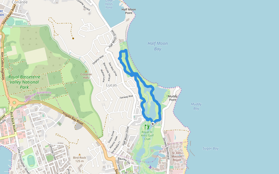 Half Moon Bay walking route map in Lucas