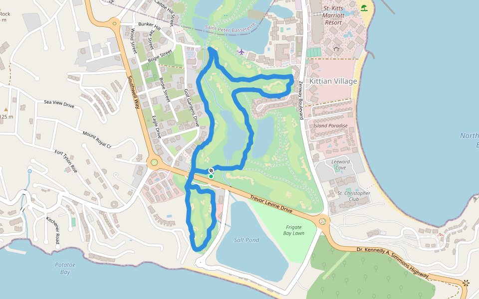 Salt Pond walking route map in Frigate Bay