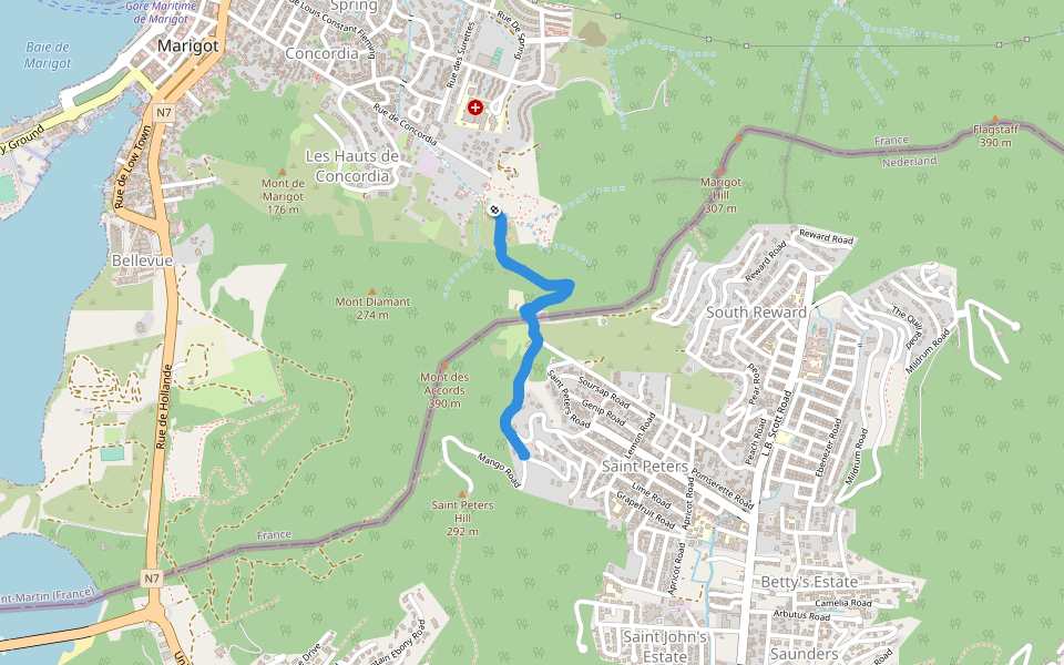 Mont des Accords walking route map in Marigot