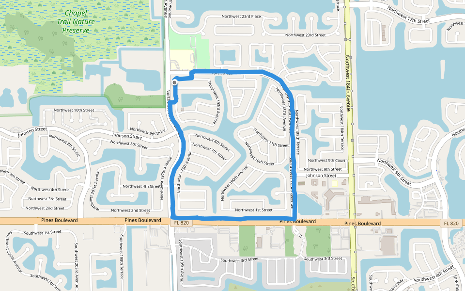 Silver Lakes walking route map in Pembroke Pines