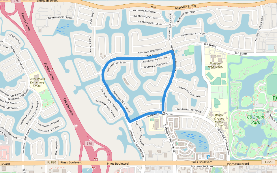 Lakeside Elementary School walking route map in Pembroke Pines