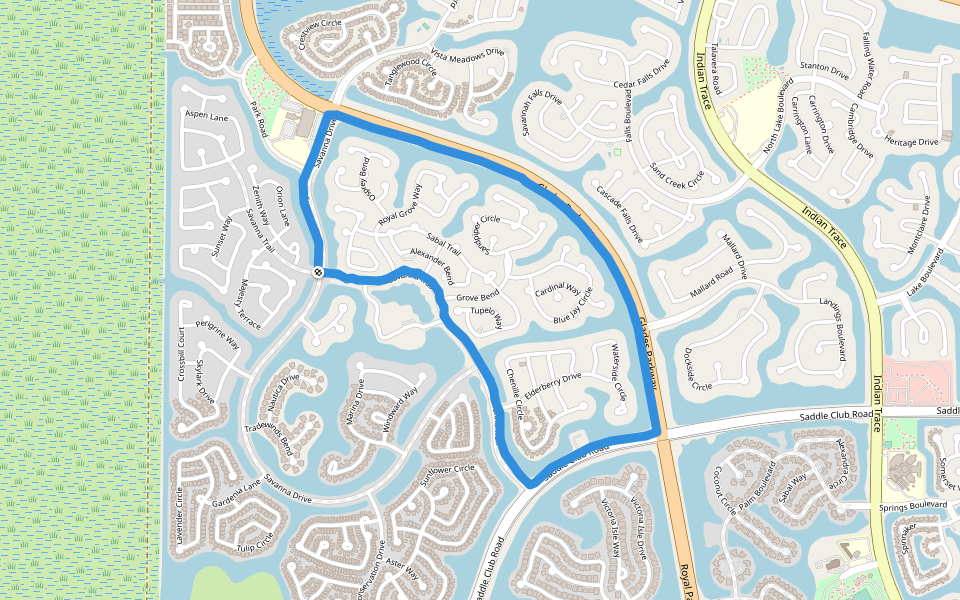 Gator Run Elementary School walking route map in Weston