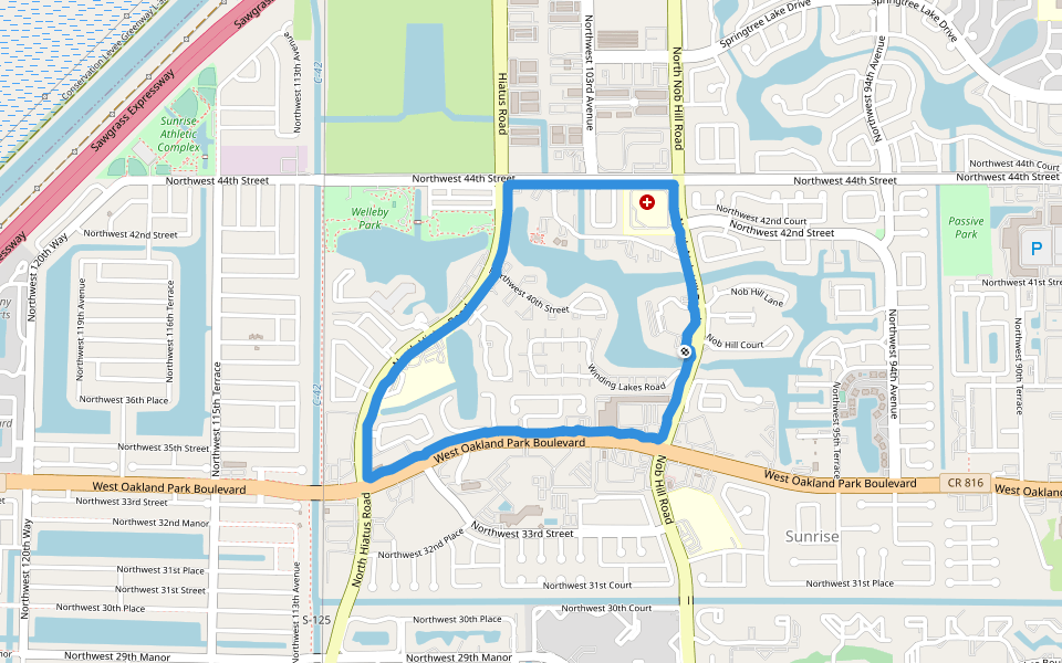 HealthSouth Sunrise Rehabilitation Hospital walking route map in Sunrise