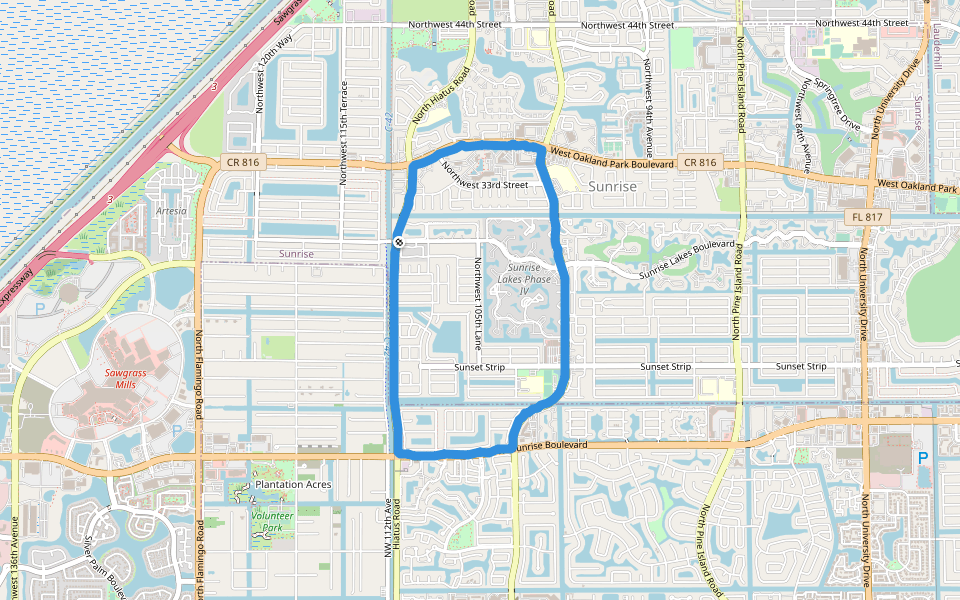 Soccer Park walking route map in Sunrise