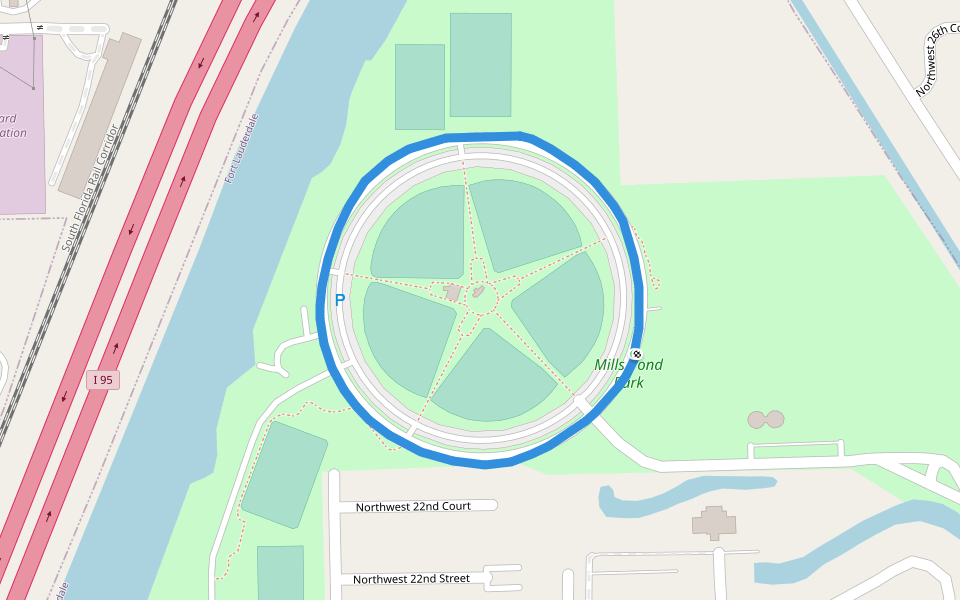 Mills Pond Park walking route map in Lauderdale Lakes