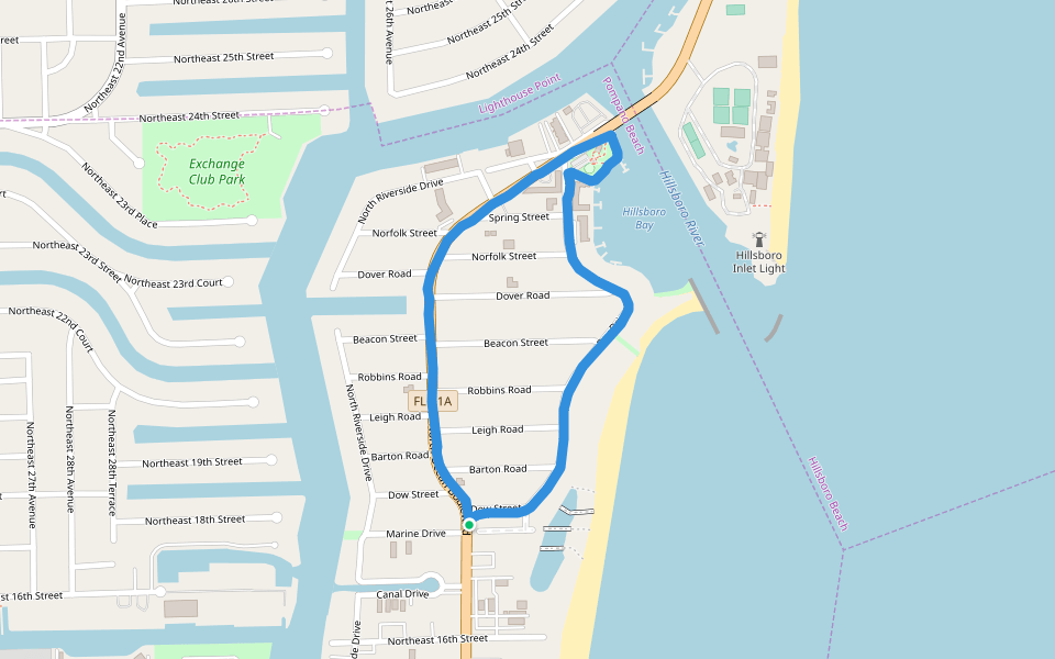Hillsboro Bay walking route map in Pompano Beach
