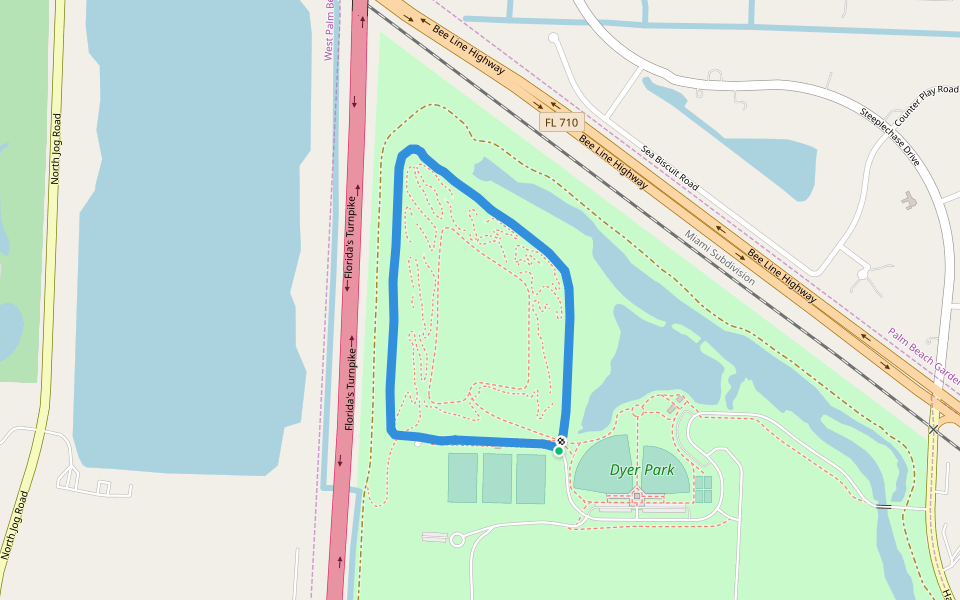 Dyer Park walking route map in Riviera Beach