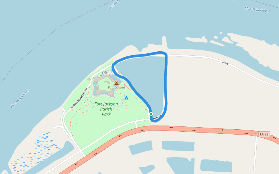 Fort Jackson Parish Park walking route map in Buras-Triumph