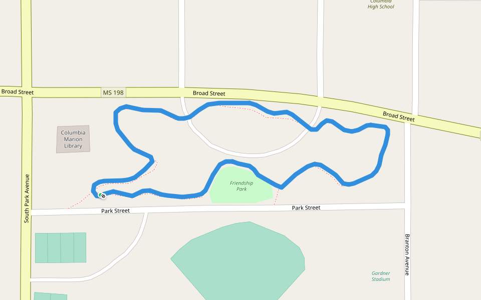 Friendship Park walking route map in Columbia