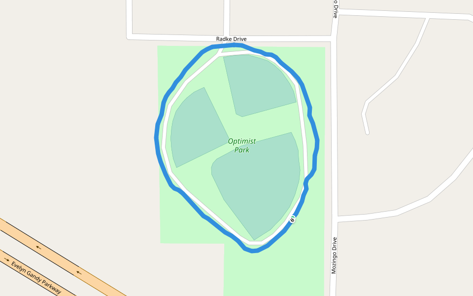 Optimist Park walking route map in Petal