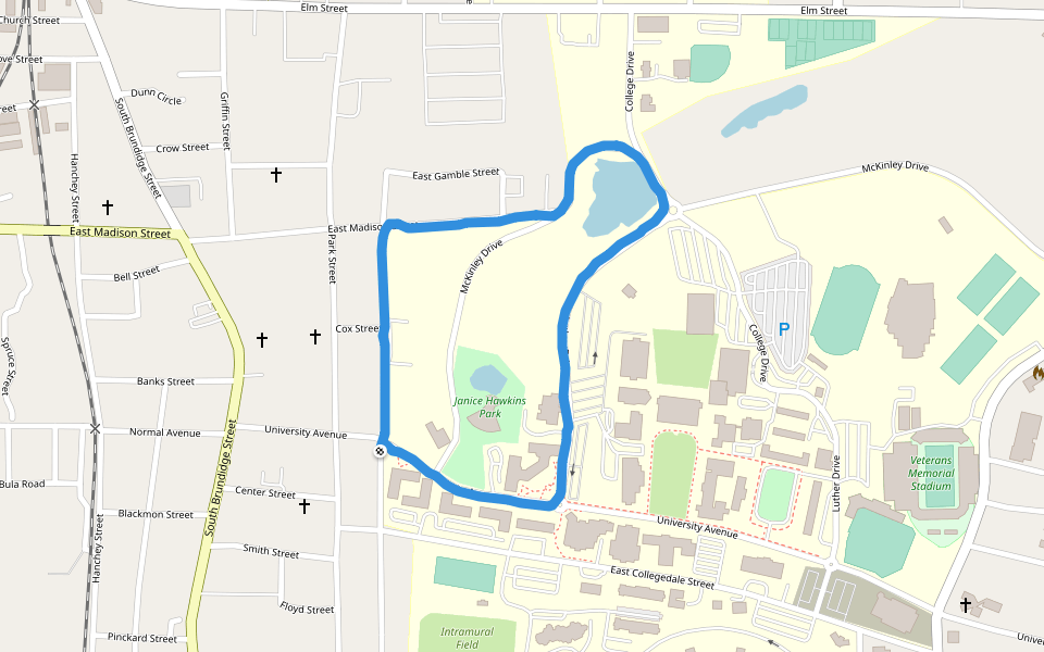 Troy University walking route map in Troy