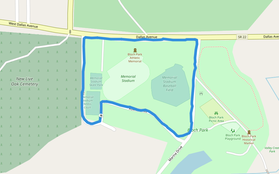 Bloch Park walking route map in Selma