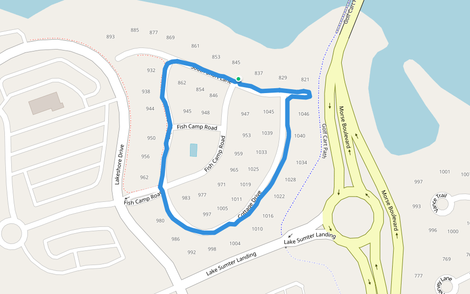 Cottage Drive walking route map in The Villages