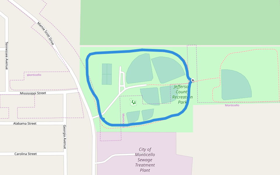Jefferson County Recreation Park walking route map in Monticello