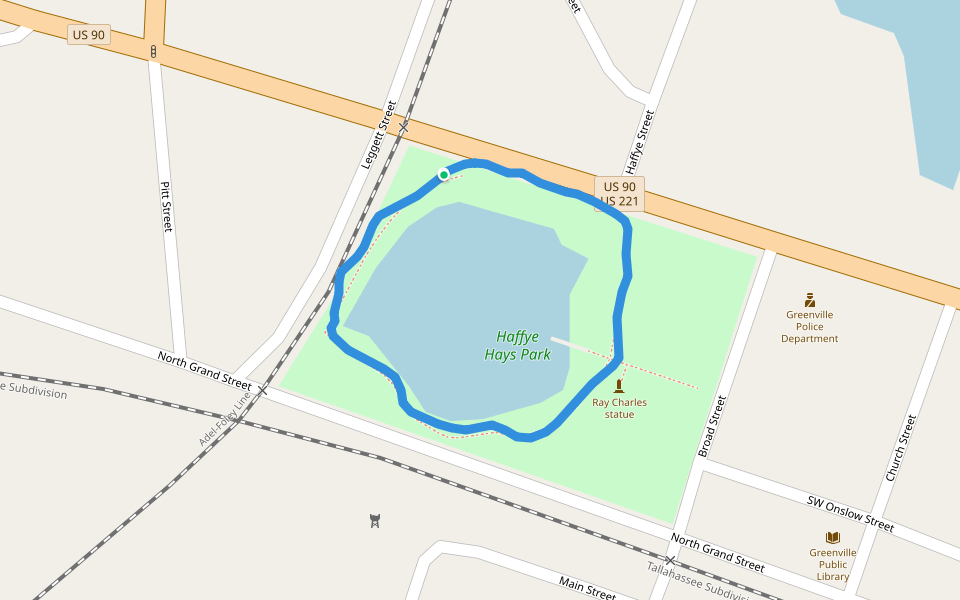 Haffye Hays Park walking route map in Greenville