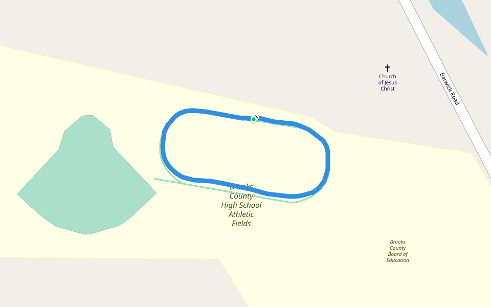 Brooks County High School Athletic Fields walking route map in Quitman