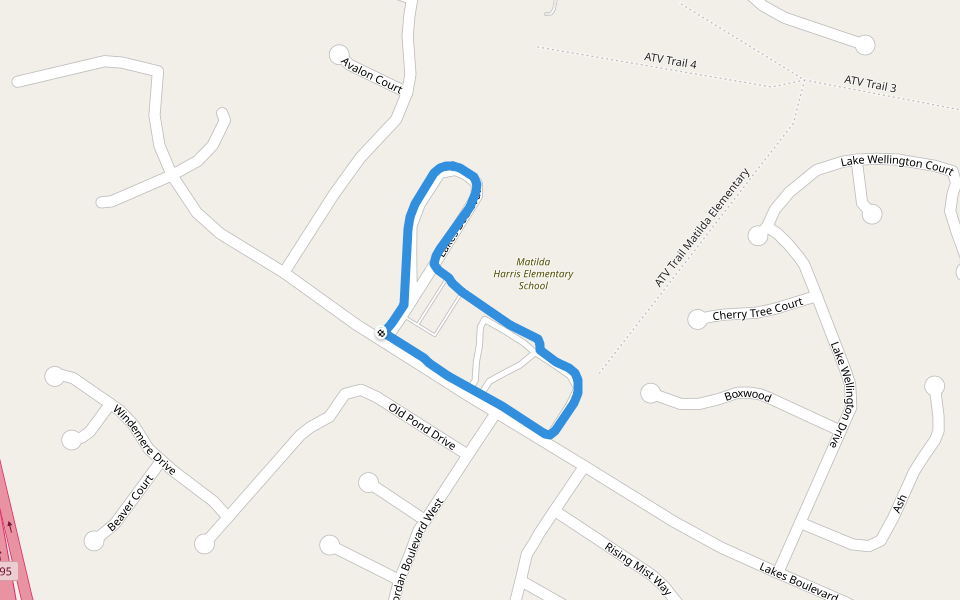 Matilda Harris Elementary School walking route map in Kingsland