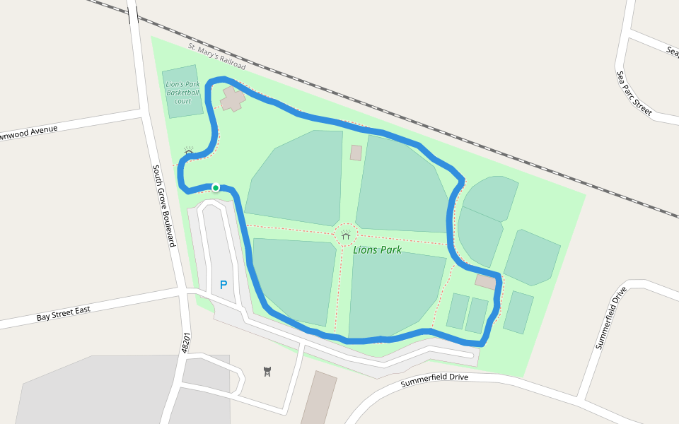 Lions Park walking route map in Kingsland