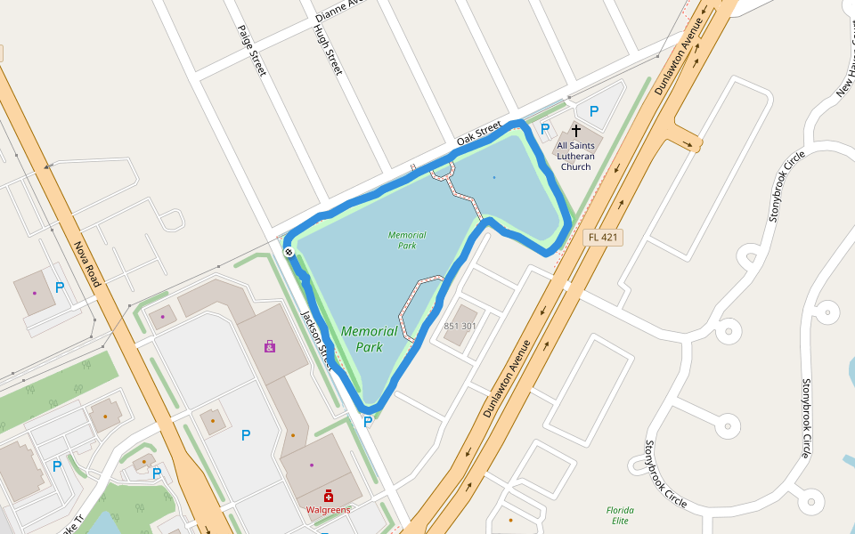 Memorial Park walking route map in Port Orange