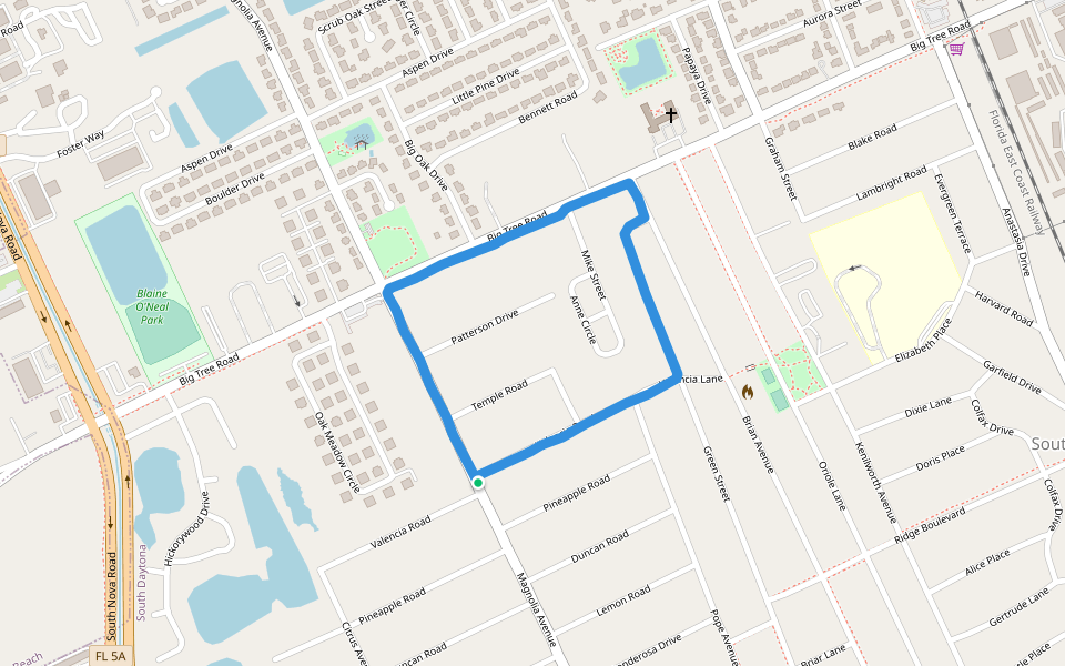 Central Park walking route map in South Daytona