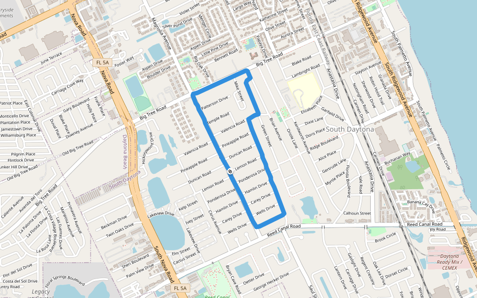 Central Park walking route map in South Daytona