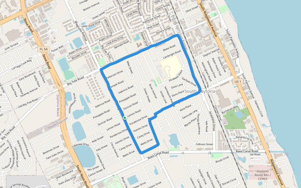 Central Park walking route map in South Daytona