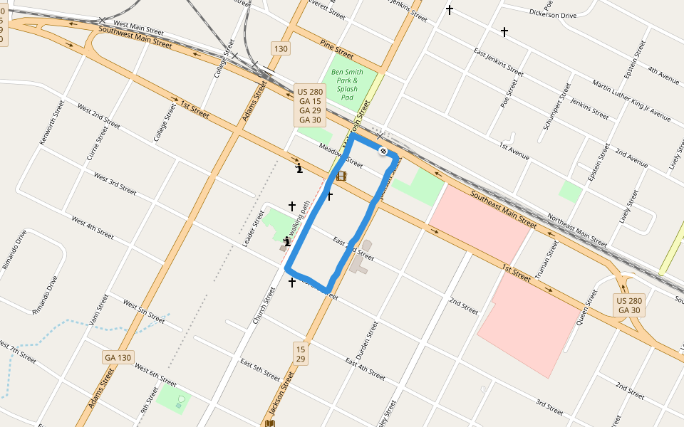DownTown Park walking route map in Vidalia
