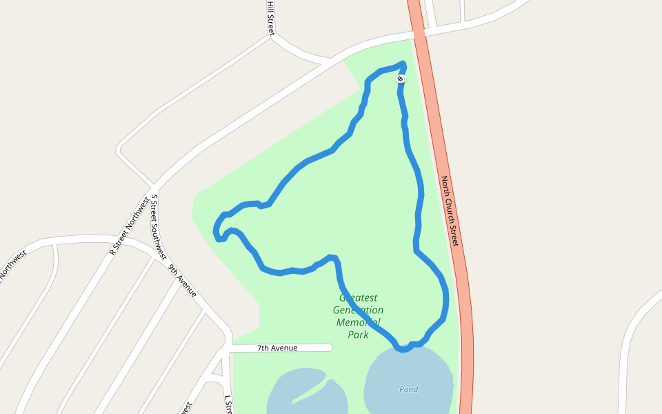 Greatest Generation Memorial Park walking route map in Thomaston