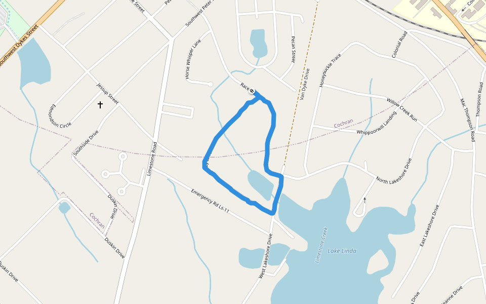 Lake Linda walking route map in Cochran