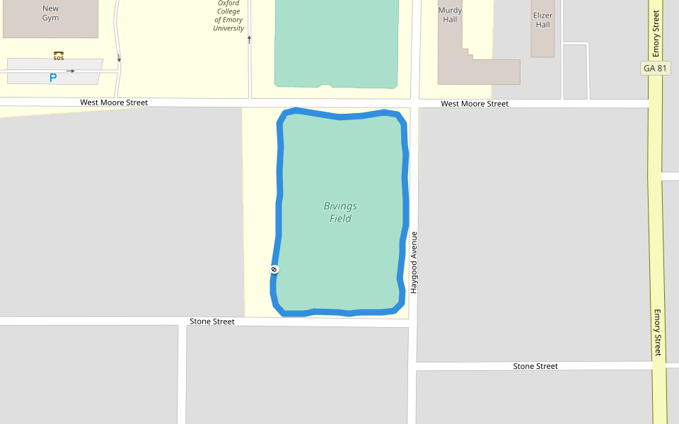 Bivings Field walking route map in Oxford