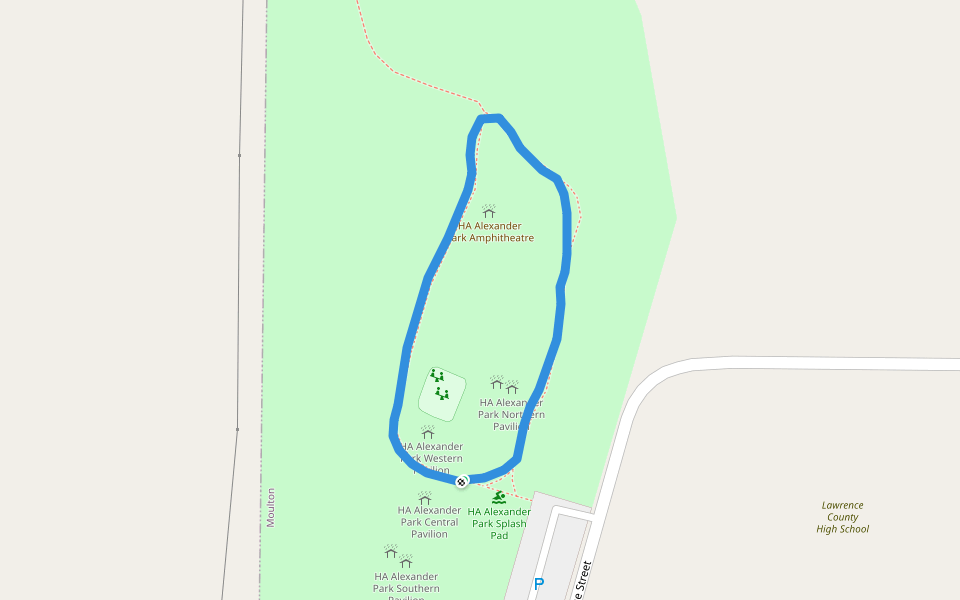 HA Alexander Park Playground walking route map in Moulton