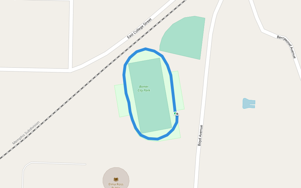 Bomer City Park walking route map in Brownsville