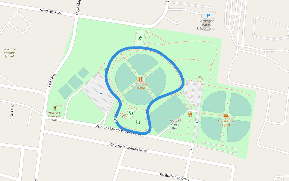 Veterans Memorial Park walking route map in La Vergne