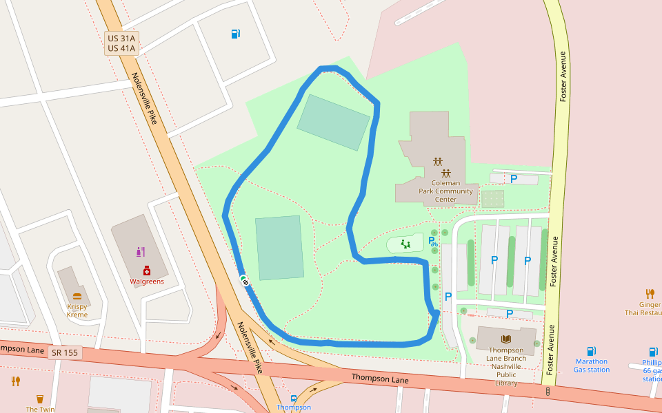 Coleman Park walking route map in Nashville