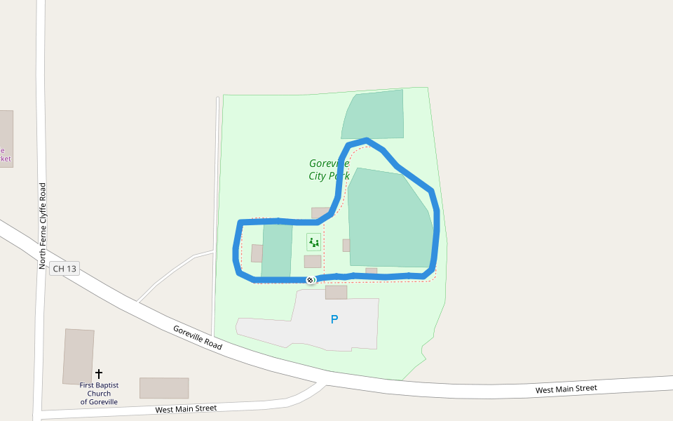 Goreville City Park walking route map in Goreville