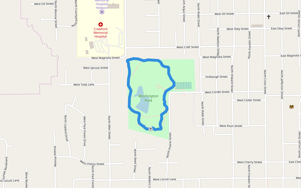 Washington Park walking route map in Robinson
