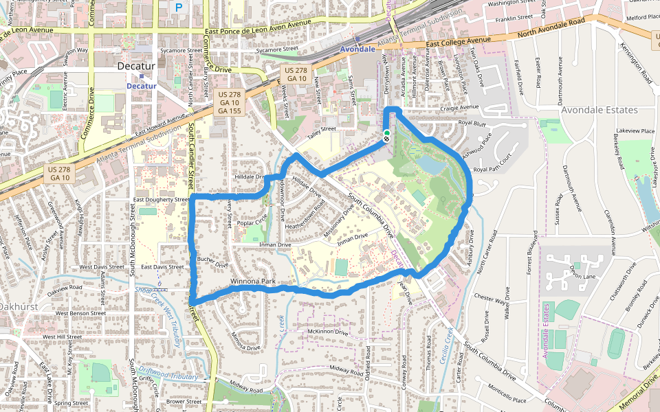 Seminary wood walking route map in Decatur