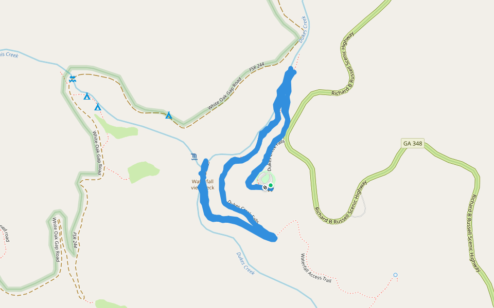 Dukes Creek Falls walking route map in Helen