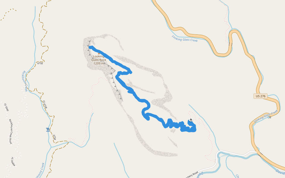 Pisgah National Forest - Looking Glass Rock Trail walking route map in Brevard