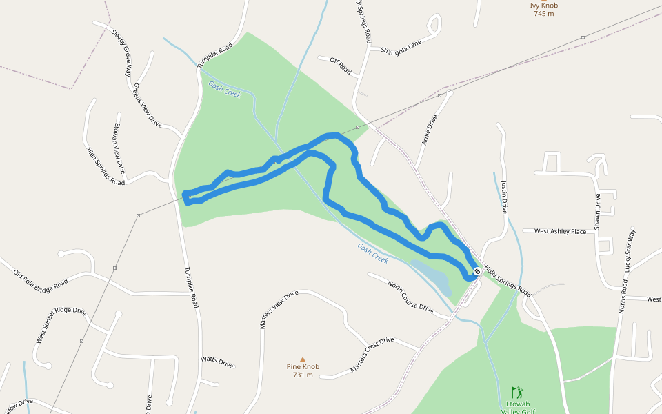 Gash Creek walking route map in Etowah