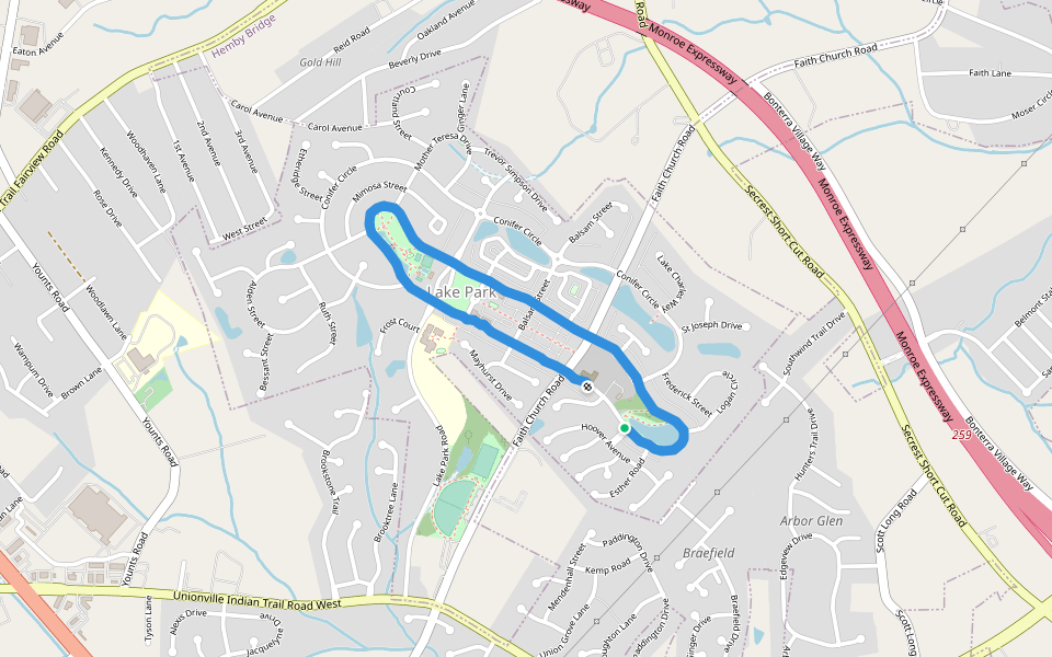 Veterans Park - Lake Park walking route map in Indian Trail