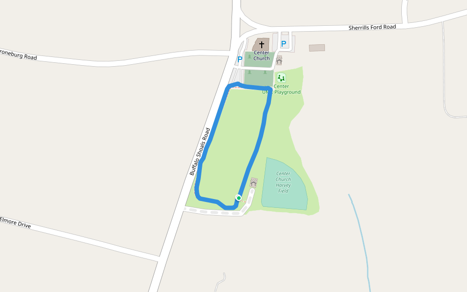 Center Church Harvey Field walking route map in Catawba