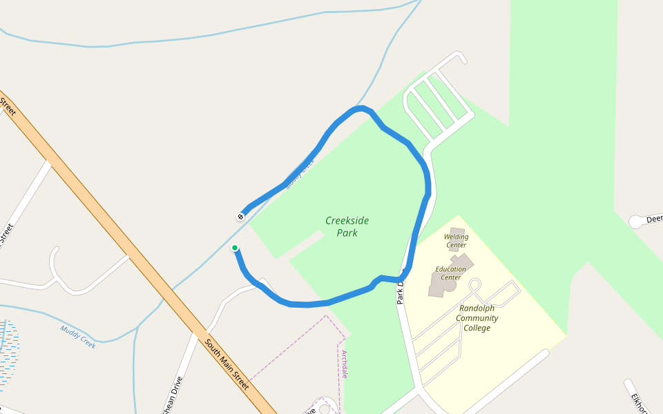 Creekside Park walking route map in Archdale