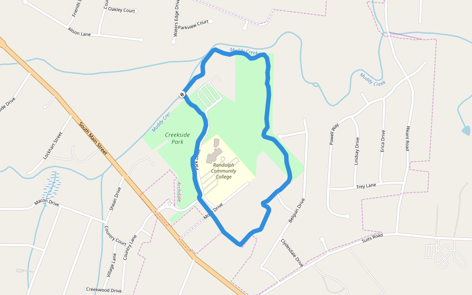 Creekside Park walking route map in Archdale