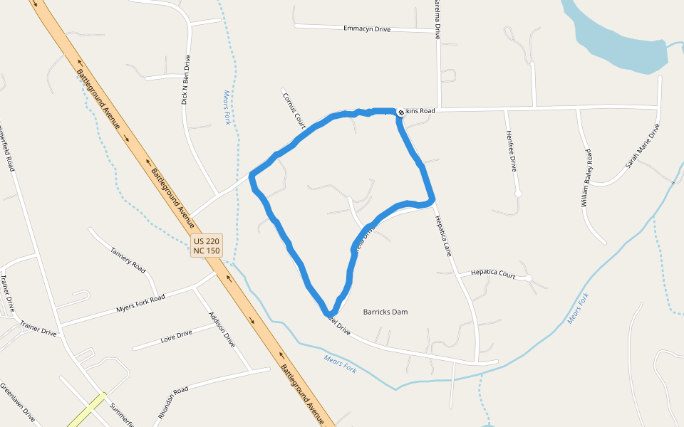 Barricks Lake walking route map in Summerfield