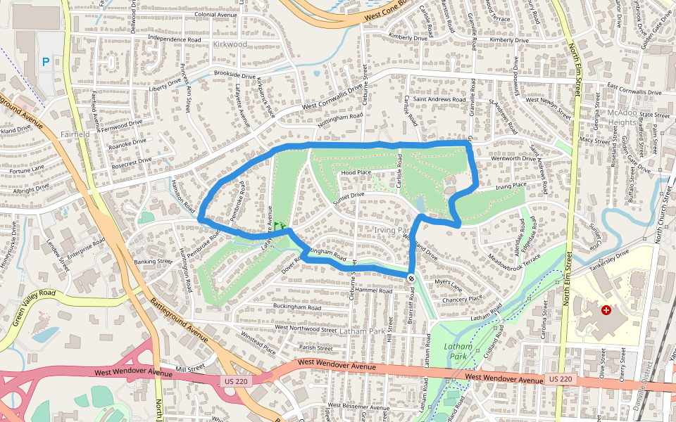 Craft Park walking route map in Greensboro